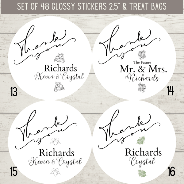 Classy Thank You Stickers & Treat Bags | Set of 24