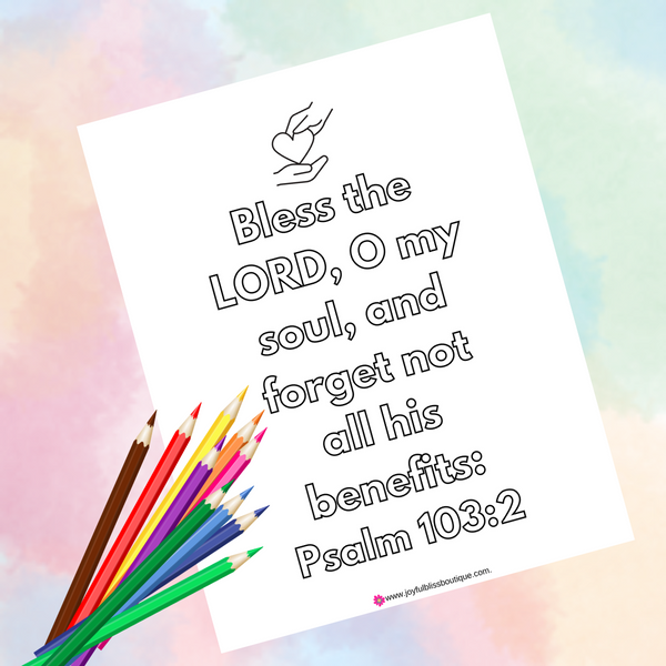 Counting My Blessings Adult Coloring Page Bundle Psalm 103:2