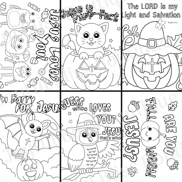 Six Super Fun Christian Harvest Halloween Coloring Pages Digital Download