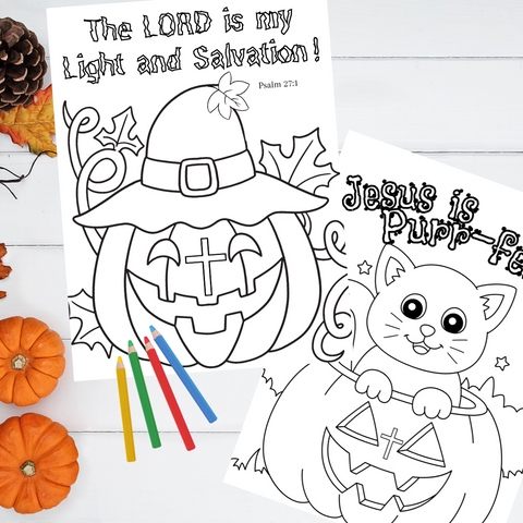 Six Super Fun Christian Harvest Halloween Coloring Pages Digital Download