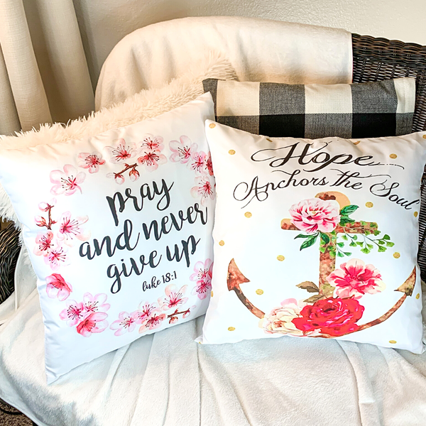 Pray & Never Give Up Super Soft Watercolor Blessings Throw Pillows