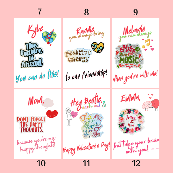 Personalized Valentines Day Waterproof Die Cut Sticker Greeting Card Assorted