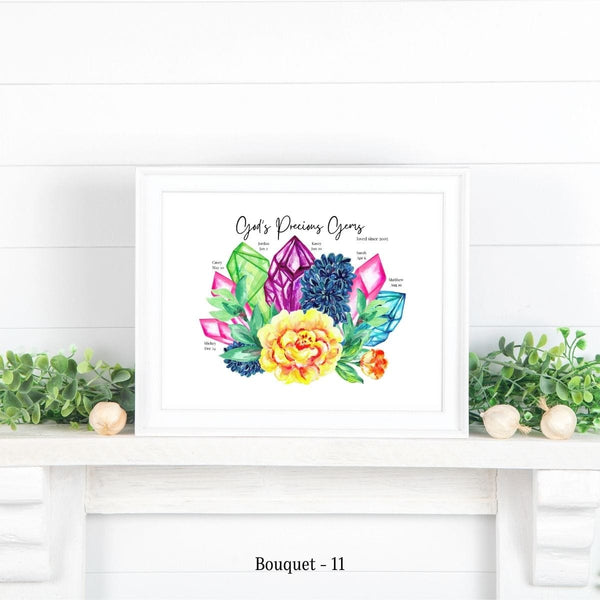 NEW! Mama's Family Birthday Gemstone Bouquet Keepsake Print
