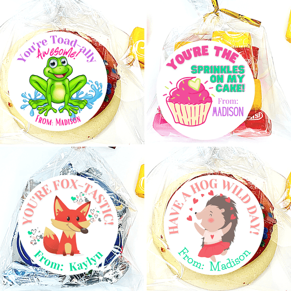 Personalized Kids Holiday / Valentines Day Party Stickers & Treat Bags