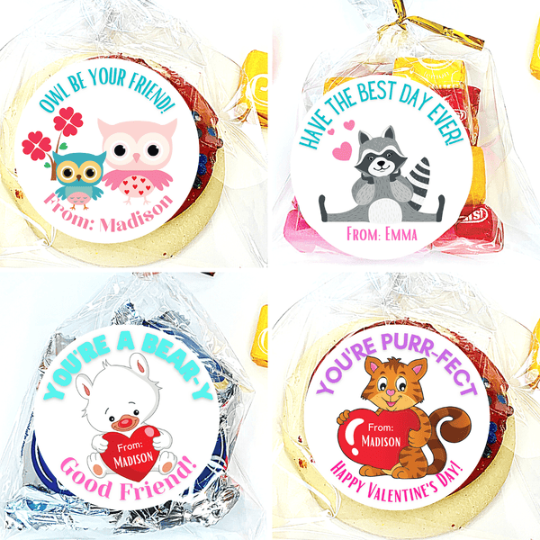Personalized Kids Holiday / Valentines Day Party Stickers & Treat Bags