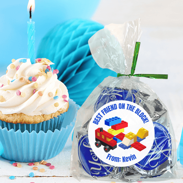 Personalized Boys Birthday Party Stickers & Treat Bags