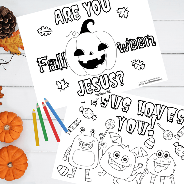 NEW! Six Super Fun Christian Harvest Halloween Coloring Pages Digital Download