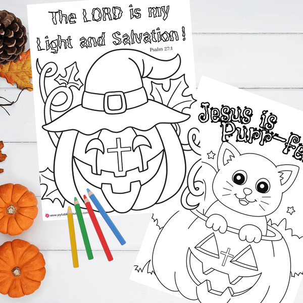 NEW! Six Super Fun Christian Harvest Halloween Coloring Pages Digital Download