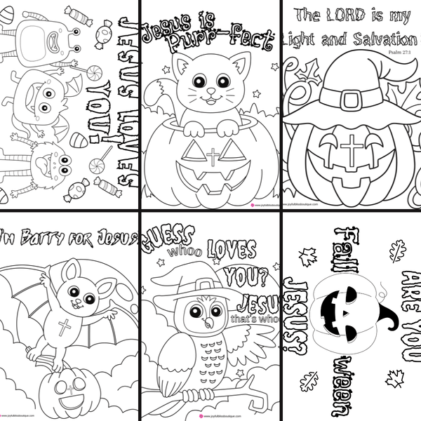 NEW! Six Super Fun Christian Harvest Halloween Coloring Pages Digital Download