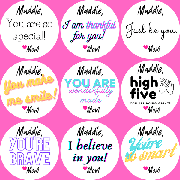 Personalized Lunch Box Positive Note Treat Stickers