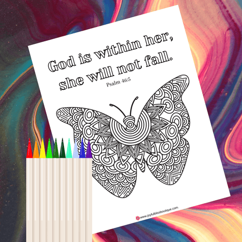 Butterfly Adult Coloring Page "God Is Within Her"