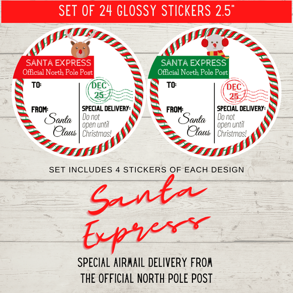 Santa's Personalized Express Airmail Christmas Sticker Gift Tags